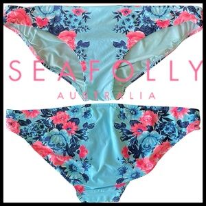 Seafolly Blue/Pink Floral Bella Rose Hipster Bikini Bottom (L)
